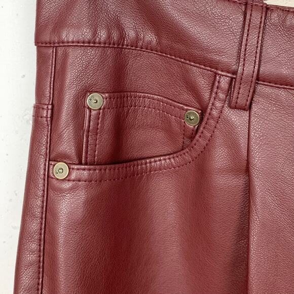 Anthropologie Pilcro The Breaker Faux Leather Pants Burgundy Red Crop Size 28 - Picture 11 of 14
